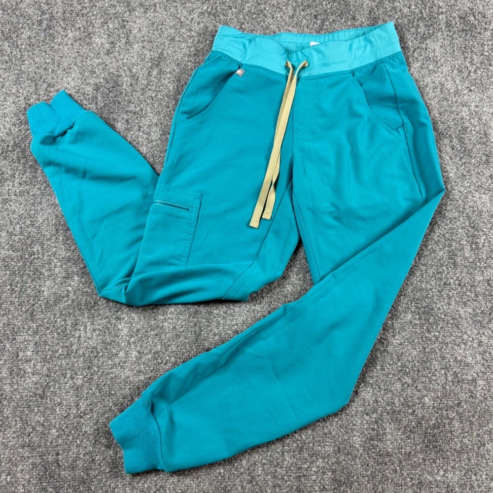 FIGS Zamora Jogger Scrub Pants Women XXS Teal Drawstring Cargo